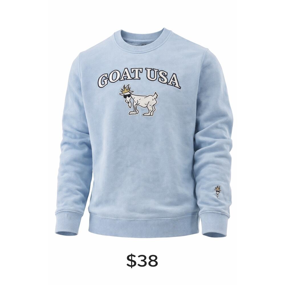GOAT USA Light Blue Embroidered Logo Crewneck Sweatshirt Size M Preppy